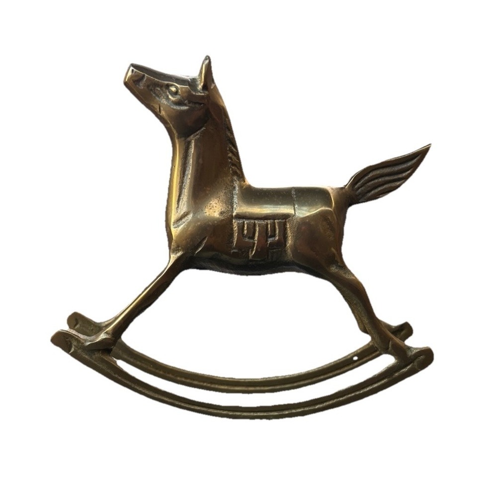 Vintage Solid Brass‎ Rocking Horse Figurine Made In Korea 6"tall 6" Wide - Picture 2 of 6